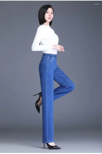 Jeans para mujer Primavera Otoño Mediados de edad Oficina Moda Casual Tallas grandes Algodón Marca Mujer Madre Estiramiento Recto