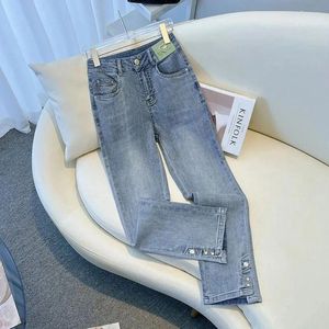 Jeans femeninos Primavera Autumn Stretch Noveno pantalones heterosexuales Moda Femenina Corea de cintura alta Cowboy Blue