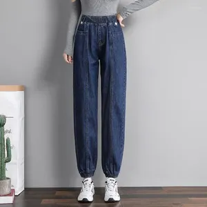 Dames jeans lente herfst harem voor vrouwen streetwear losse denim broek casual elastische high taille broek patch ontwerpen t959