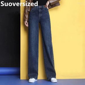 Jeans pour femmes printemps automne surdimensionné 6xl jambe large pour les femmes coréen Chic pantalon droit ample taille haute Vintage pantalon en Denim décontracté