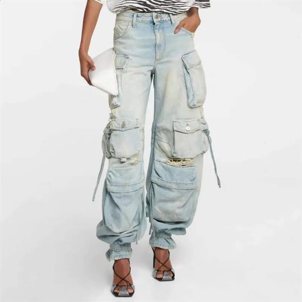 Jeans pour femmes Printemps dans les jeans pour femmes processus lavé mode coréenne pantalon cargo usé grand nom pantalon droit en coton vêtements y2k 231118