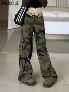 Damesjeans Lente Lange Broek Dames Camouflage Print Mode Onregelmatige Hoge Taille Damesbroek Losse Geplooide Koreaanse Vrouw Broek