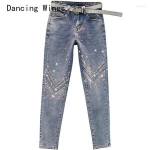 Dames jeans spring Spring Rhinestone Elastic High Taille Ladies strakke gemonteerde boren Skinny Denim Pants