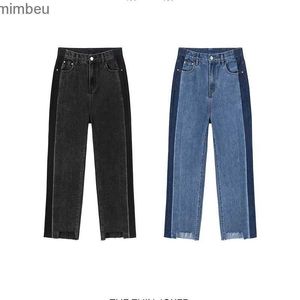 Jeans pour femmes Printemps déchiré Jean pour femmes vêtements taille haute pantalon droit coréen Baggy Denim Patchwork cheville longueur pantalon 2023C24318