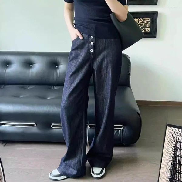 Jeans pour femmes Spring Style Retro Color Multi-Button Straight High Taist Slim Pantal pour les femmes