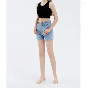 Jeans femme printemps/été taille haute Slim Silhouette A-ligne simple boutonnage bleu délavé jambe droite Denim Shorts pour femmes