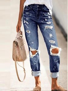 Jeans para mujeres Pantalones de verano de primavera Fit Casual Slim Fit Mid Retraso Vintage Crop Histoning Blue Washed for Women 2024