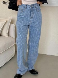 Damesjeans lente zomer polka dot print long pant dames wijd been losse Koreaanse casual mode dames broek hoge taille vrouw