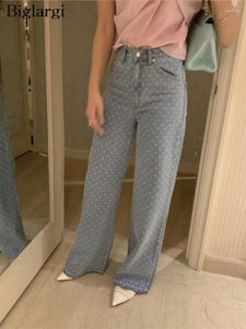 Damesjeans lente zomer polka dot print long pant dames wide been korean stijl losse dames broek casual mode vrouwelijke broek