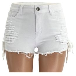 Dames jeans lente zomers shorts geperforeerde franjes shorts lage taille split bandage sexy hot pants 6069h7