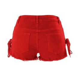 Dames jeans lente zomers shorts geperforeerde franjes shorts lage taille split bandage sexy hot pants 6069h3