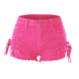 Jeans femme printemps été shorts shorts frangés perforés taille basse bandage fendu sexy hot pants 6069H2