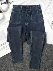 Jeans para mujeres Spring Summer Skinny Fin Pocket for Women Vintage Slim High cintura Alta Denim Pantra de mezclilla