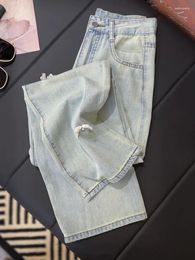 Dames jeans lente zomer vintage dames vlinderdas decor mode hoge taille rechte broek y2k dames lichtblauwe baggy