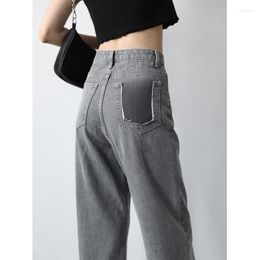 Jeans femme printemps femmes taille haute jambe large pantalon droit gris décontracté ample Baggy mode Chic Denim pantalon 2023