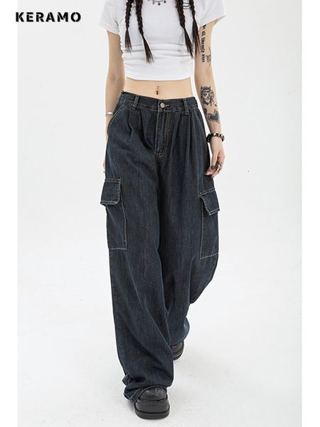 Jeans pour femmes printemps femmes Harajuku Cargo Baggy bleu Jeans Streetwear Hip Hop surdimensionné décontracté jambe large Vintage Demin pantalon Y2k pantalon ample 230516