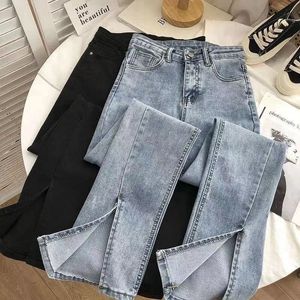 Jeans Femme Printemps femmes taille haute fente Flare jean femmes conception de mode solide botte coupe Denim pantalon femme maigre Sexy Denim pantalon 230308