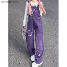 Jeans pour femmes Star broderie Patch violet Denim sac à dos pantalon printemps et automne rue rétro femmes modèles taille haute combinaison Baggy Jeans Q230904