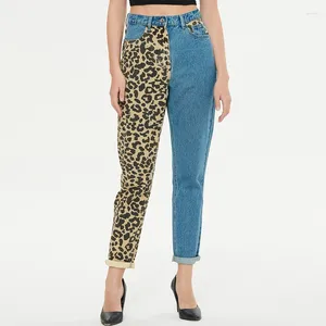 Jeans pour femmes Straight Femmes Slouchy Léopard Print Denim Pantalon Color Block Trendy Esthétique Pantalon Boyfriend Oversize 3XL 4XL Palazzo