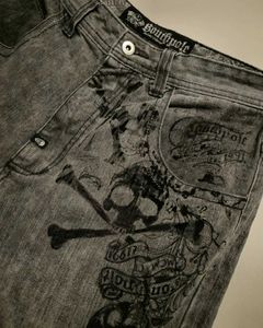 Dames jeans straatkleding gotische jeans heren hoge kwaliteit retro hiphop gothic grafisch bedrukte pocket jeans casual broek harajuku brede poot broek Q240523