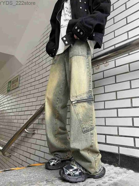 JEANS FEMMES Vêtements de rue Pocket Design Mens Mens Jeans Pantalons de cartes Loose plus taille Neutral Pantalon de jambe large HARAJUKU Jeans décontractés Gothic Y2K YQ240423