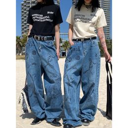 Dames jeans street zware industrie handgeschilderde graffiti Jean Spring en herfst hoge taille afslankgewassen rechte legbroek 230422
