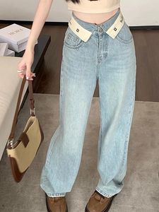 Jean femme rue lettre ample Harajuku bleu femme Denim pantalon printemps été taille haute droite jambe large dame pantalon