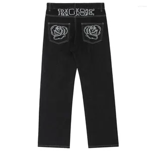 Jean femme Street blanc imprimé Rose taille haute, ample, décontracté, Harajuku, pantalon à jambes larges, Rock Punk Y2k, Streetwear, été 2024