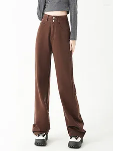 Jeans pour femmes streetwear marron femmes automne hiver décontracté baggy droit long pantalon de mode femme pantalon denim de jambe large pour femmes