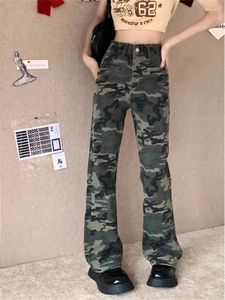 Jeans pour femmes Streetwear Camouflage Femme Taille haute 2023 Pantalon tendance Pantalon cargo de la mode coréenne Armée Vert Y2K Baggy droit