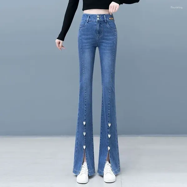 Jeans de jeans para mujeres Moda de la moda Corea Mujeres Corea versátiles Offic Spring Otoño Casual Casta de la altura de la cintura Lady Slim Denim Pantalones