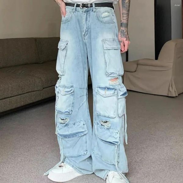 Jeans para mujer Streetwear Flap Pocket Baggy Denim Pant Ripped Hole Mujeres Y2k Harajuku Hip Hop Casual BF Boyfriend Loose Straight Techwear