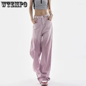 Jeans pour femmes Streetwear pour femmes dégradé rose mode Y2k pantalon à jambe large 2024 bas haut Wiast droit pantalon en denim décontracté