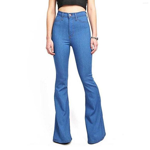 Jeans femme Streetwear taille haute poche jambe large Denim taille évasée Skinny bouton pantalon 90 s vêtements Vintage