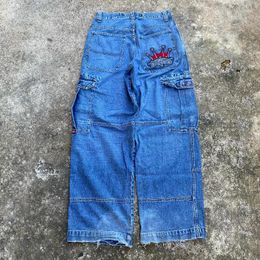 Dames Jeans Streetwear JNCO Y2K Harajuku Geborduurd Letterpatroon Retro Multi-pocket Baggy Gothic Hoge Taille Brede Broek