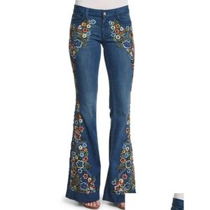 Jeans pour femmes Streetwear Pantalons longs Denim pour femmes Broderie Destoryed Flare Bouton Taille Cloche Bas Drop Livraison Vêtements Vêtements Dhkxy