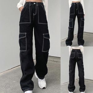 Jeans féminin Streetwear Long Pantalon Denim Mid Waited Ligg Poket Baggy Baggy Vintage Vintage Vintage