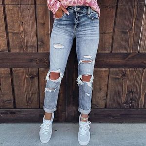 Jeans femme Streetwear pantalons longs Denim taille haute déchiré taille moyenne en détresse Stretch maigre 90 s vêtements Vintage