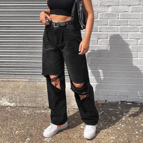 Jeans pour femmes streetwear long pantalon denim haut de taille haute