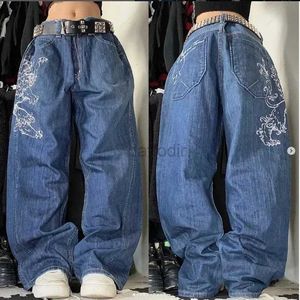 Damesjeans Street chic Nieuw Amerikaans supergroot geometrisch printpatroon Gewassen recht Jeans met hoge taille Dames Y2K Mode Gothic Jeans 24328