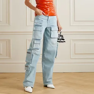 Patchwork Pockwork Pockwork Jeans Femmes Pattein de poche Pantalon pour femmes hautes éclabous
