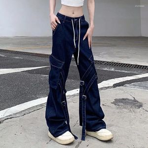 Jeans pour femmes Streetwear Ruban Femmes décontractées Babaire Low Rise Denim Pantalons de cartes Y2k Basic Punk Style Corée