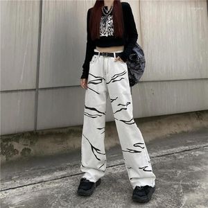 Vrouwen Jeans Streetwear Witte Laagbouw Y2K Koreaanse Mode Oversize Print Baggy Wijde Pijpen 2024 Herfst Broek Vrouwelijke