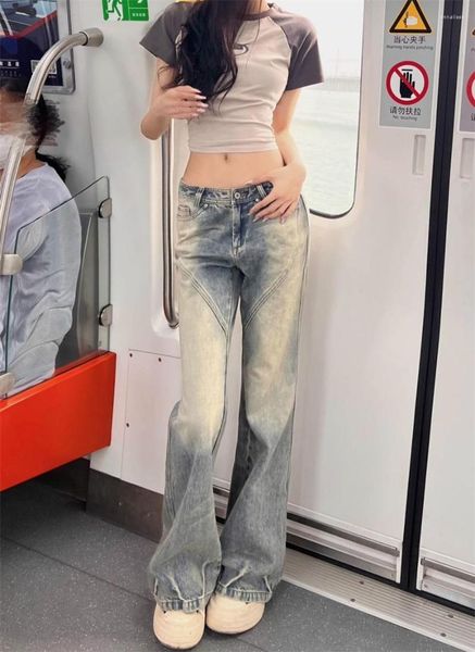 Jeans pour femmes Streetwear Y2K Chic Tendance coréenne Design Flare Baggy pour femmes Taille basse Boot Cut Rétro Slim Femme Denim Pantalon Pantalon
