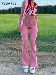 Dames Jeans Streetwear Y2k Flared Jeans Vrouwen Hoge Taille 90S Mode Roze Stretch Baggy Mom Jeans Wijde Pijpen Broek Elegante Denim Broek 230803