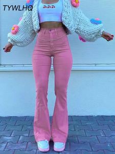 Damesjeans Street chic Y2K Flared Jeans Dames Hoge taille Jaren '90 Mode Roze Stretch Baggy Mom Jeans Wijde pijpen Broek Elegante denim broek 231109