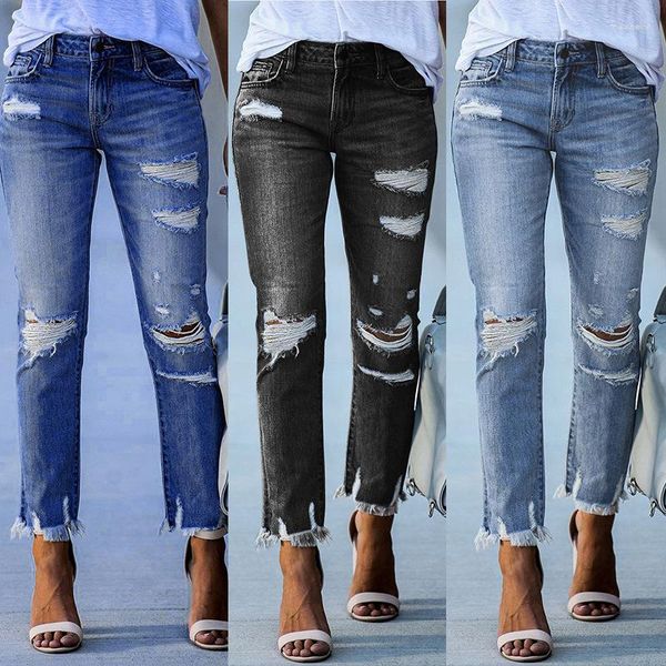 Jeans pour femmes Streetwear Y2K Vingate Fashion Ripped Washed Denim Pantalon Sexy Slim Tassle Pantalon crayon élastique 2023 Tenues d'automne