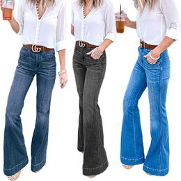 Damesjeans strekken strekken flare voor vrouwen vintage mode mode streetwear hoge taille volledige lengte slank wide been casual