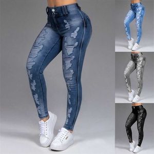 Jeans pour femmes Stretch Ripped Skinny Black Denim Jean Sexy Mom Femme Femme Bureau Mode Trendy Y2K Taille haute Pantalon crayon 211129