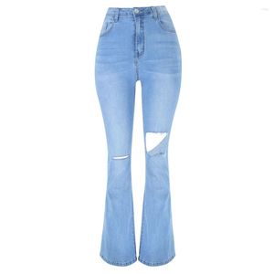 Jeans féminins étirement des femmes déchirées pantalon de dim brisé botte coupé de la jambe de genou large pantalon féminin de cowboy